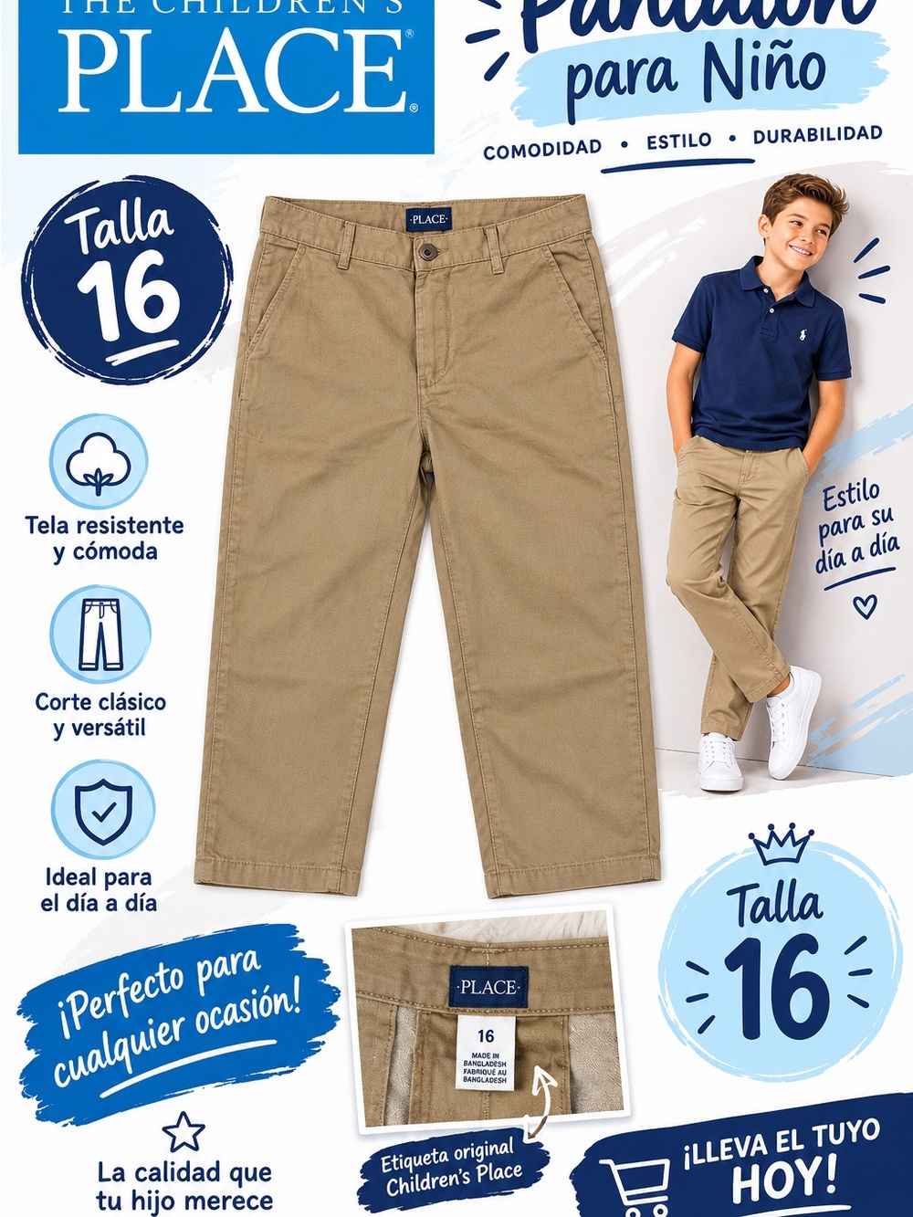 The Children's Place Boys' Classic Khaki Pants - Tan pack 5